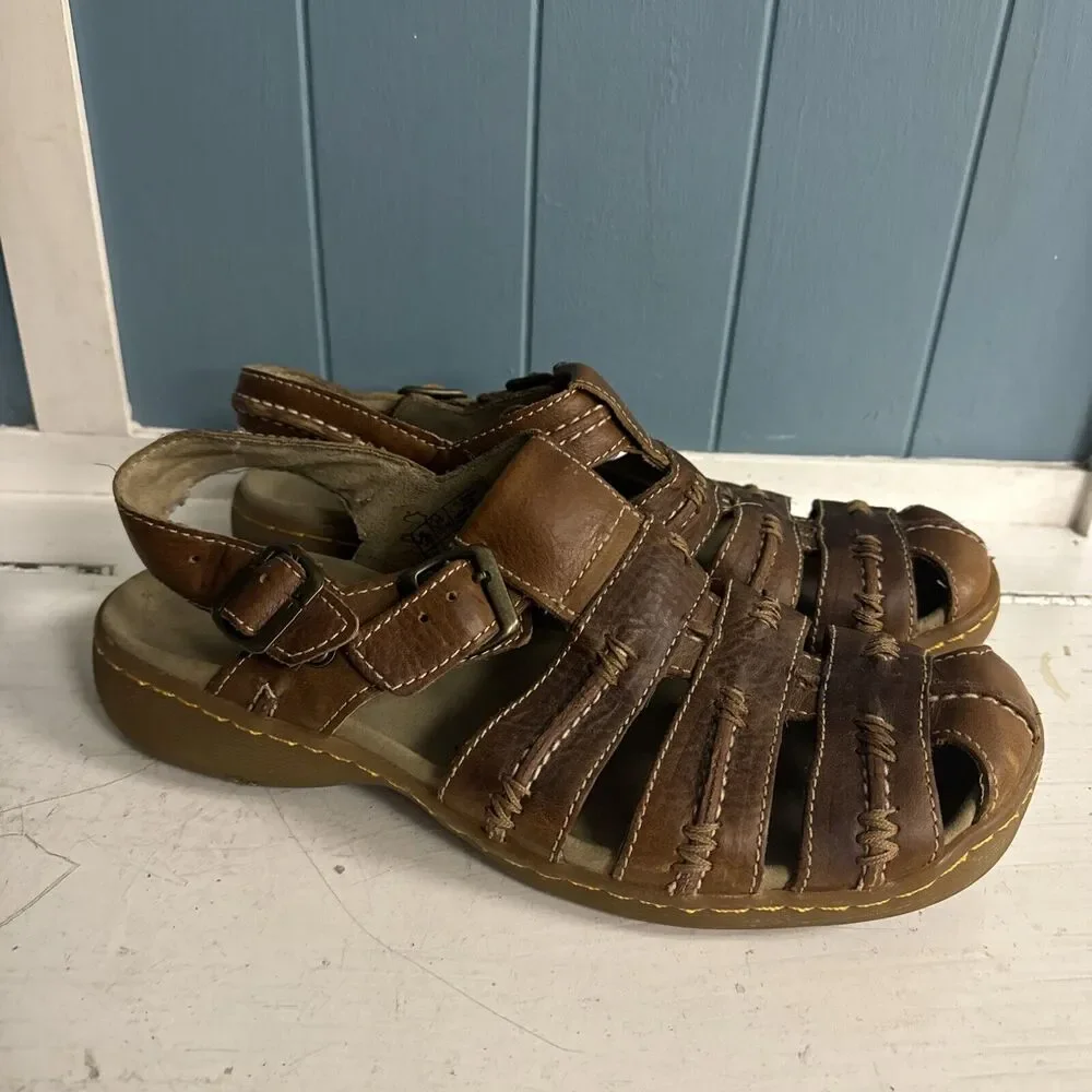 Vintage Y2K Dr. Martens Sandals Fisherman Strap Brown Leather Buckle Men Size 10